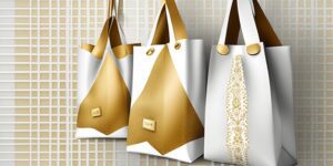 Bolsas blancas con foto de primera comunión y detalles dorados
