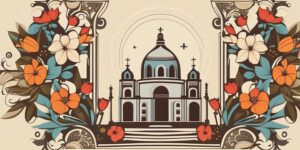 Cartel vintage de primera comunión con flores y símbolos religiosos