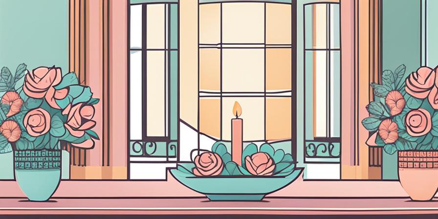Centro de mesa con flores y vela en tonos pastel