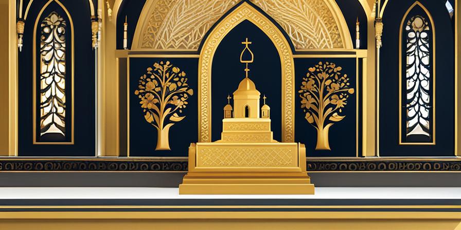 Centro de mesa dorado con detalles religiosos para Primera Comunión
