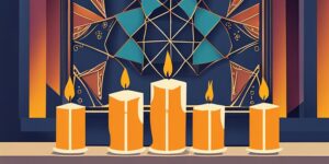 Centro de mesa con velas y símbolos religiosos