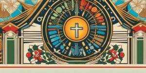 Cartel elegante con símbolos religiosos en tonos vibrantes