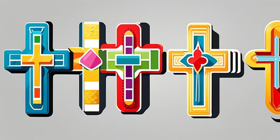 Etiquetas de nombres en forma de cruz con colores llamativos