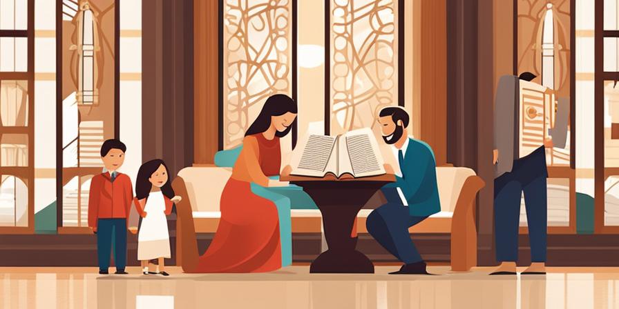 Familia feliz sosteniendo la Biblia con alegría