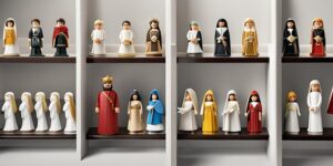 Colección de figuras de Playmobil religiosas en vitrina