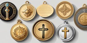 Medallas religiosas clásicas sobre fondo blanco