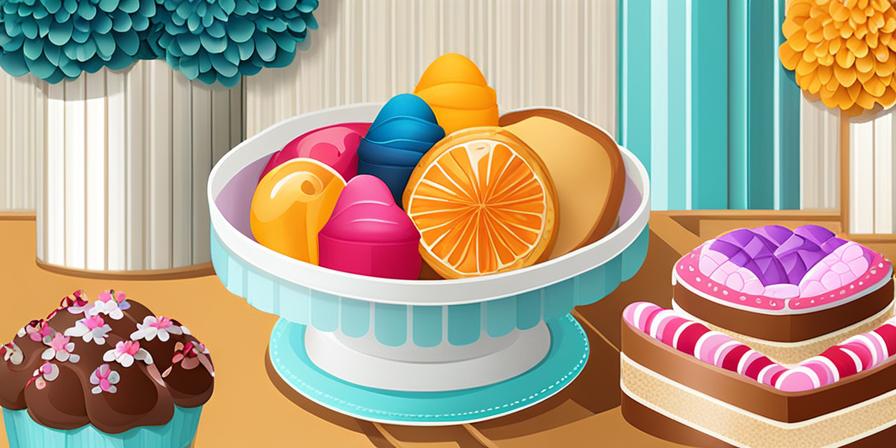 Mesa de dulces con decoración creativa y colorida