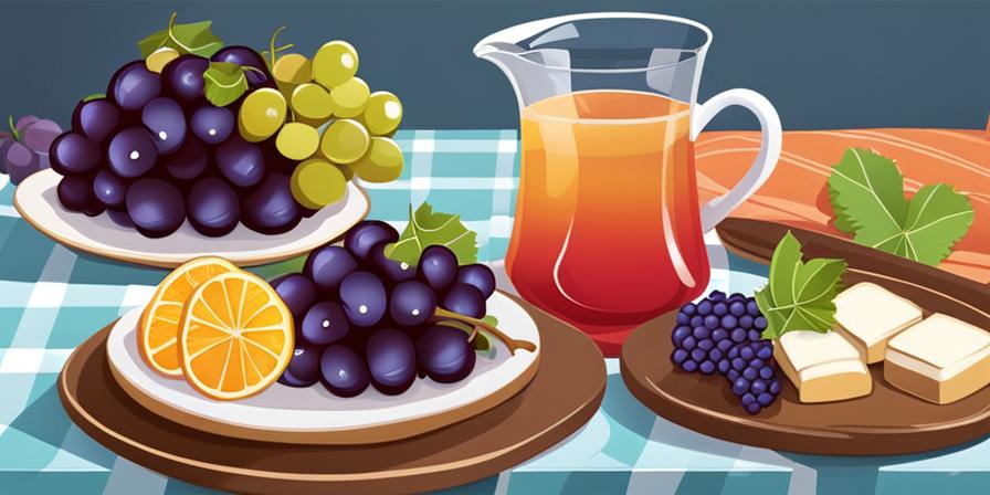 Mesa llena de dulces y uvas frescas