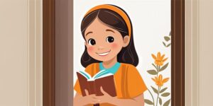 Niña sonriente con su Biblia rodeada de familia feliz