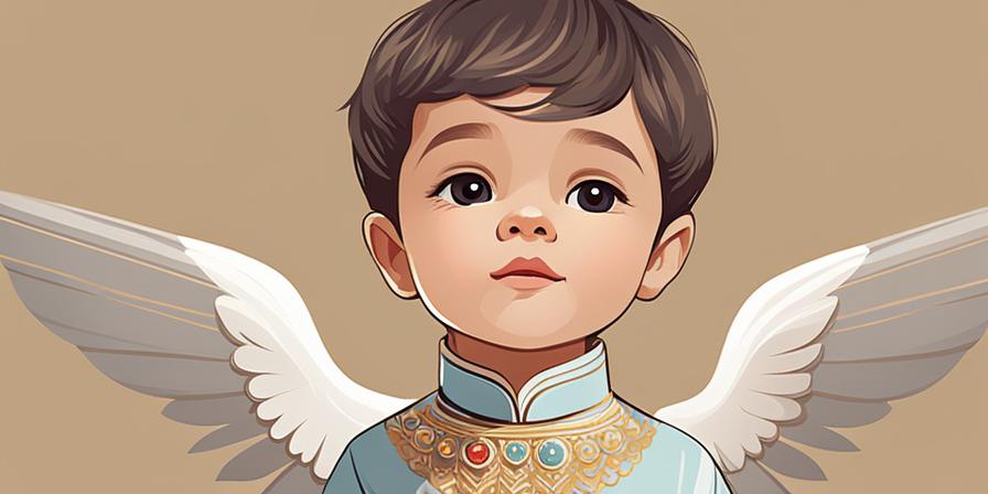 Niño con aureola brillante rodeado de ángeles celestiales