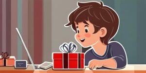Niño emocionado abriendo un regalo personalizado