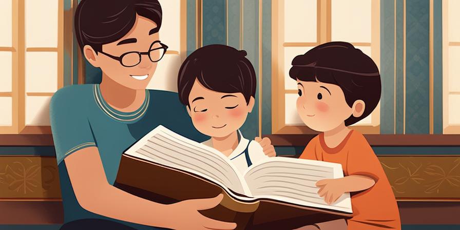 Niño leyendo la Biblia con su familia
