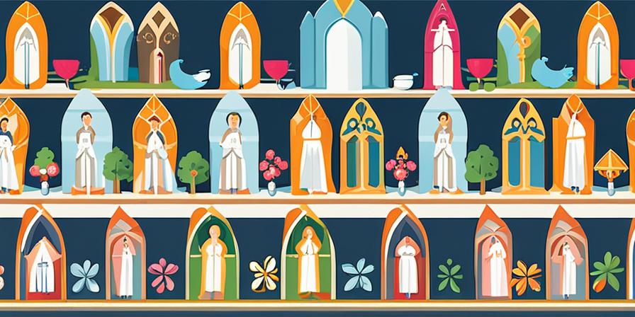Stickers religiosos coloridos para tarjetas de invitados en Primera Comunión