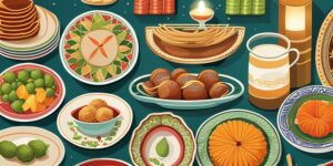 Platos tradicionales en mesa festiva