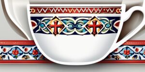 Taza blanca con diseño religioso en relieve