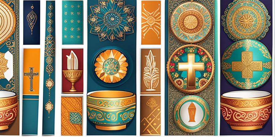 Tazas religiosas decoradas con diseños coloridos
