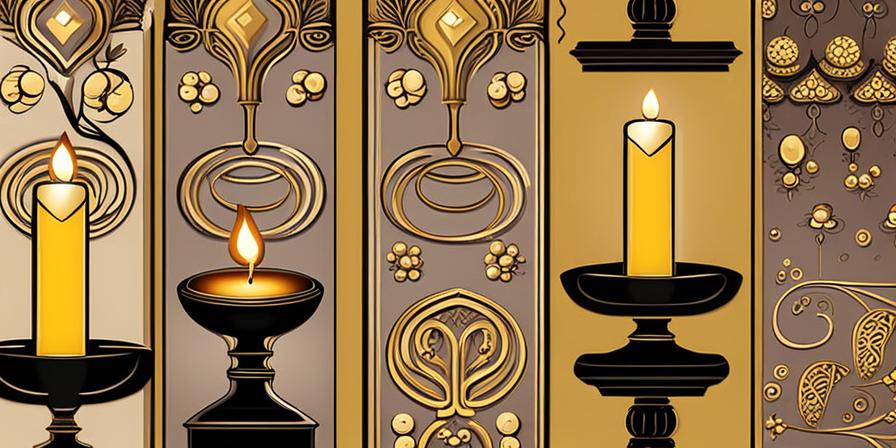 Uvas doradas con elementos religiosos y velas