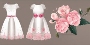 Vestido blanco con encaje y detalles florales en rosa